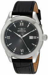 Invicta Watches : 18113 Black Dial Analog Date Black Leather Men Watch