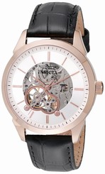 Invicta Watches : 18139 Mechanical Hand Wind Skeleton Dial Black Leather Men Watch