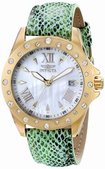 Invicta Watches : 18358 Quartz Mother of Pearl Dial Green Leather Women Watch