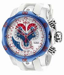 Invicta Watches : 18536 White With Blue & Red Accents Dial Uni-directional Rotating Blue Ion-plated Band Men Watch