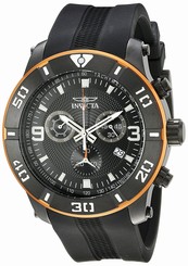 Invicta Watches : 19827 Black Dial Day Date Black Polyurethane Men Watch