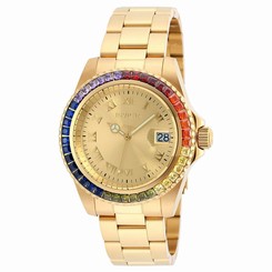 Invicta Watches : 20022 Gold Dial Fixed Gold-plated Set With Multi-colored Cryst Band Men Watch