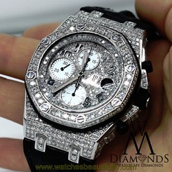 Fake AAA Audemars Piguet Royal Oak Offshore Chronograph Diamonds Watch on Leather Strap Watch