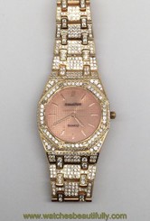 Audemars Piguet Royal Oak Quartz 33mm Yellow Gold Ful Diamonds Ladies Watch Date