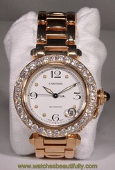 CARTIER DE PASHA WATCH 18K GOLD WITH DIAMOND BEZEL (4 CTS)