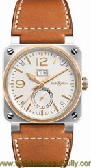 BR-03-90-STEEL-ROSE-GOLD BELL & ROSS AVIATION NEW GRANDE DATE MENS WATCH