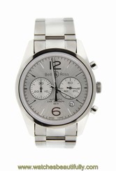 Bell & Ross Vintage Officer Silver Pilot Chronograph Stainless Steel Watch BR126