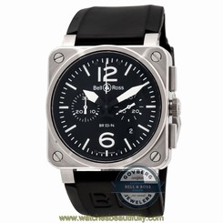 Bell & Ross Aviation Chronograph BR0394-BL-ST Auto Black Strap Mens Watch