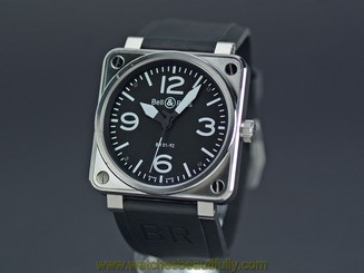 Pre-Owned Bell & Ross BR01-92 SS/Rubber Black Dial Men's AT Watch BR01-92B-CA,MR