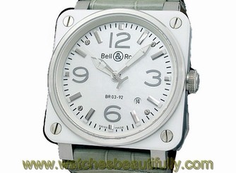 Pre-Owned Bell & Ross Aviation SS/Leather White Dial Men's AT Watch BR03-92SC,MR