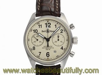 Pre-Owned BELL & ROSS Geneva 126 Men's SS/Leather White Shell Automatic Watch,MD