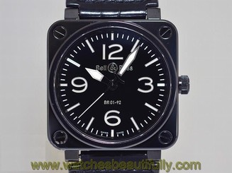 Pre-Owned BELL & ROSS BR01-92 SS/Ceramic/Leather Men's Black Automatic Watch,MD