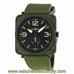 Bell and Ross Military Olive Green Ceramic Rubber Strap Mens Watch BRS-CERAM-MIL