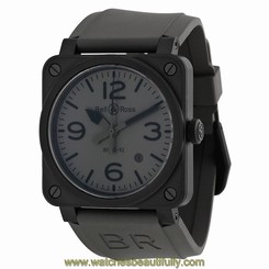 Bell and Ross Commando Grey Dial Grey Rubber Mens Watch R0392-COMMANDOCE