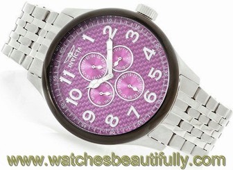 Invicta 18669 Eclipse Day Date 24 hr. Seconds Purple Glass Fiber Dial Mens Watch