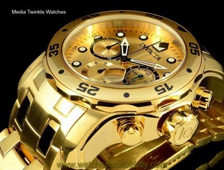 Invicta 48mm ProDiver Scuba Quartz Chronograph 18K All Gold Tone Bracelet Watch