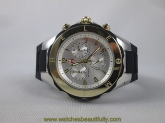 NEW Michele Large Tahitian Jelly Bean Black Two Tone Watch MWW12F000057
