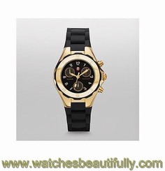 MICHELE TAHITIAN JELLY BEAN BLACK SILICONE+GOLD CHRONO DIAL WATCH-MWW12D000012