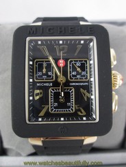 NEW Michele Jelly Bean Park Black & Gold Chronograph Watch MWW06L000015 Box