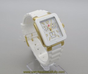 MICHELE PARK JELLY BEAN WHITE SILICONE+GOLD TONE,CHRONOGRAPH WATCH-MWW06L000013