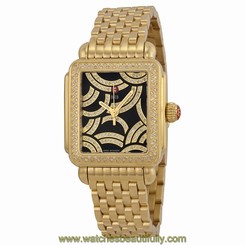 MICHELE ART OF DECO BLACK DIAMOND DIAL WATCH MWW06T000119 BOX & PAPERS NWT