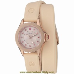 MICHELE WOMEN'S 25MM BROWN SILICONE BAND QUARTZ ANALOG WATCH MWW27B000001