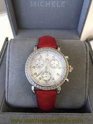 Michele CSX 33 MWW03S000002 Diamond Bezel Diamond Dial Red Leather Strap Watch
