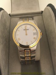 Movado Two Tone White Dial Stainless Steel Roman Numeral Mens Watch 81.E7.878