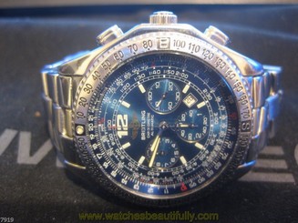 Breitling B-2 Chronograph Mens 43mm Stainless Steel Date Watch Blue Dial A42362