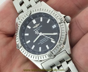 VERY NICE GENUINE BREITLING WINGS MODEL A10350 STAINLESS STEEL WRIST WATCH