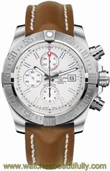 Breitling Super Avenger II Silver Chronograph Leather Men's Watch A1337111/G779