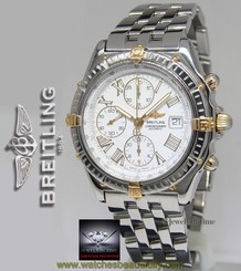 Breitling Crosswind Chronograph 18k Gold/Steel White Dial Mens Watch B13055