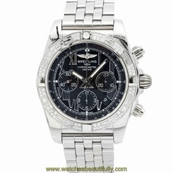 Breitling Chronomat 44 Steel Diamond Bezel Black Dial Mens Watch AB0110AA/B956