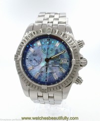 Breitling Chronomat Evolution Blue MOP Diamond Dial + Warranty A1335611