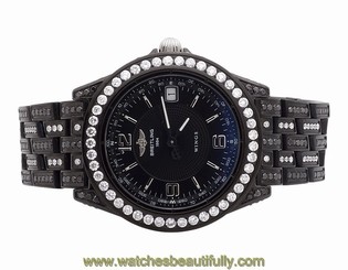 Unisex 38 Mm Breitling Chronometre Wings Automatic Black Pvd Diamond Watch