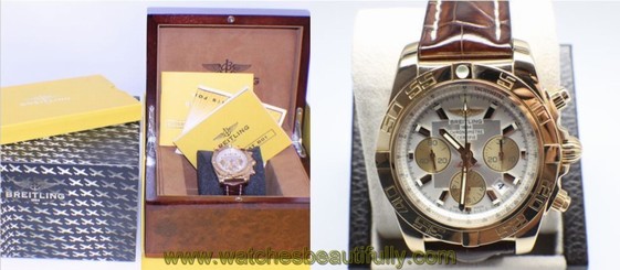 BREITLING CHRONOMAT 44 HB0110 18K ROSE GOLD LEATHER STRAP BOX & PAPERS