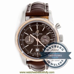 Breitling Transocean Chrono U4131053Q600 Auto Steel Gold Diamond Mens Watch Date
