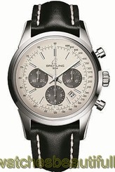 Breitling Transocean 43mm Steel/Leather Men's Watch AB015212/G724-436X