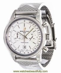 Breitling Transocean Chrono Diamond Bezel Steel Bracelet Men Watch A4131053/G757