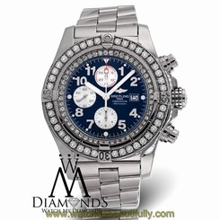 Diamond Breitling Super Avenger A13370 Blue Face Diamond Bezel Authentic Watch