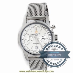 Breitling Transocean Automatic Date Chrono Steel Bracelet Watch A4131012G757