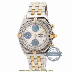 Breitling Chronomat B13050 Auto 40mm Steel Yellow Gold MOP Mens Bracelet Watch