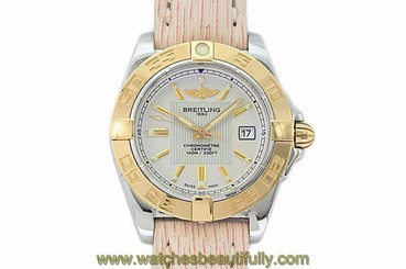 Pre-owned Breitling Galactic 32 C715G04HBA PG SS Quartz White Ladies Watch,AS