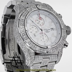 Breitling Super Avenger White Dial A13370 13ct Fully Covered Diamond Watch 609207284826