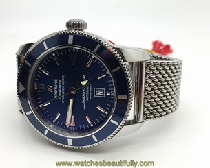BREITLING SuperOcean Heritage 46 BLUE Face w/ Stainless Mesh Band A17320 w/ Box