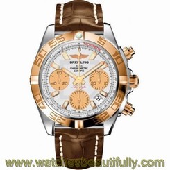 Breitling Men's Chronograph Leather Band Steel Case Automatic Watch G713BS