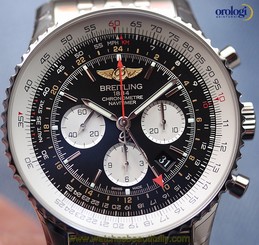 (NEW) Breitling Men's Navitimer GMT 48mm Steel on Steel Bracelet Black Face