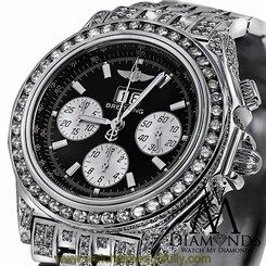 Mens Luxury Black Breitling Watch A44355 15 Carats Natural Diamond Video inside!