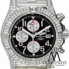 Men's Breitling Super Avenger Black Dial A13370 Watch With Certified Diamonds