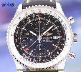 NEW Breitling Men's Navitimer World GMT 46mm Chrono Steel on Leather Black Face